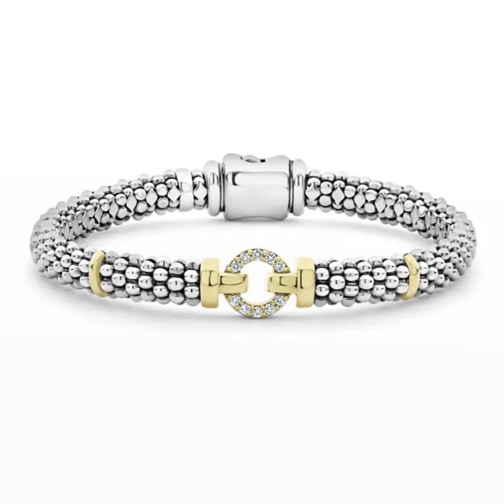 LAGOS ENSO 6MM TWO TONE DIAMOND CIRCLE CAVIAR BRACELET